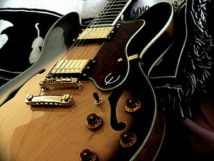 brown and black Epiphone guitar, epiphone, musical instrument, guitar, black HD wallpaper
