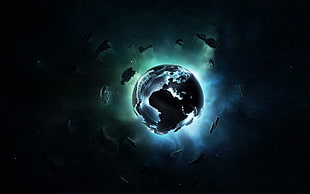 blue and black globe digital wallpaper, space, planet, Earth, pixels