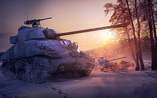 digital wallpaper of snow-covered panzers