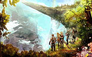 game cover painting, Xenoblade Chronicles, fantasy art, cliff