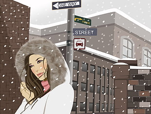 woman wearing fur hooded coat animated graphics