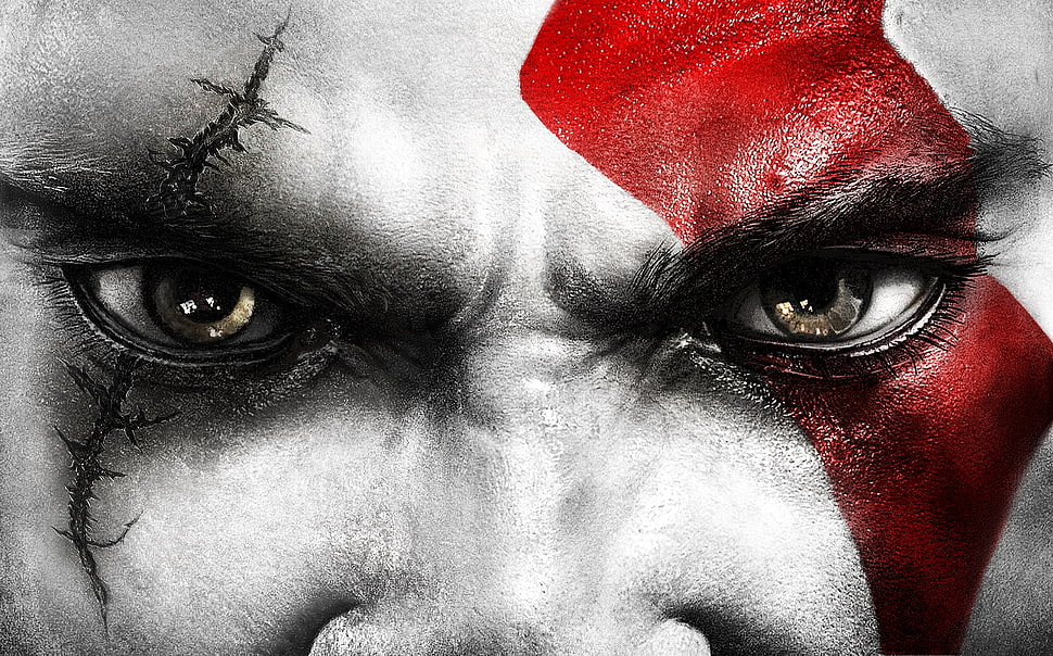 man with red paint on his left eye HD wallpaper
