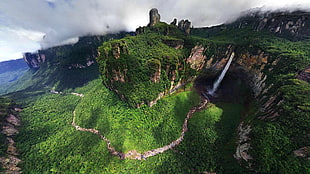 waterfalls aerial photo HD wallpaper
