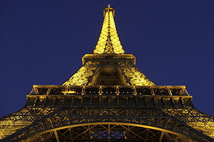worm eye view of Eiffel Tower during night time