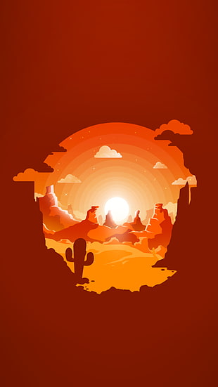 sun and valley illustration, material style, minimalism HD wallpaper