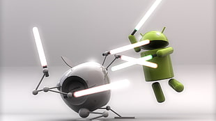 Android and Apple logos, Android (operating system), lightsaber, digital art, Star Wars HD wallpaper