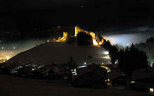 white and black houses, Sillian, Austria, castle, night