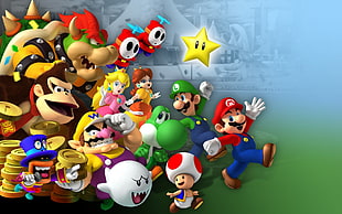 Super Mario characters illustration HD wallpaper