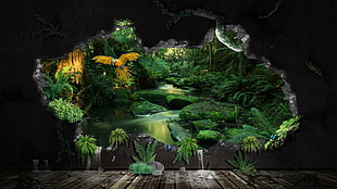 body of water poster, digital art, CGI, nature, jungle