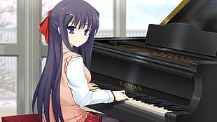 female anime character playing piano HD wallpaper
