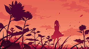 silhouette woman and flower animated digital wallpaper