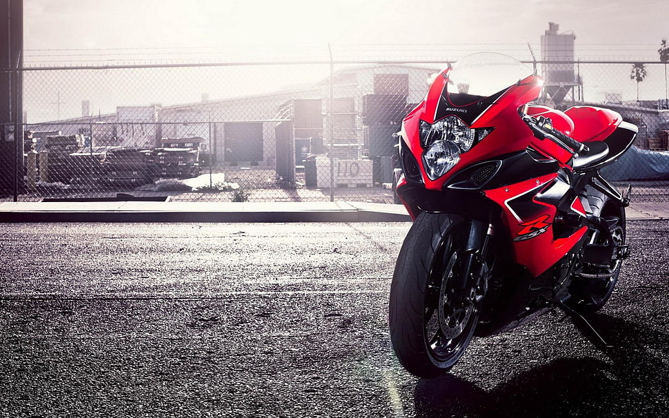 red and black sports bike, Suzuki GSX-R, red HD wallpaper