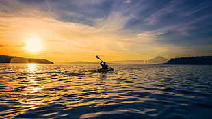 person on boat holding paddle on ocean wallpaper, nature, landscape, sea, coast