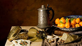 gray beer stein on table HD wallpaper