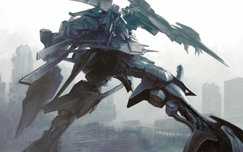 gray and black robot painting, artwork, mech, robot, war HD wallpaper
