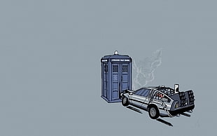 car near payphone digital wallpaper, minimalism, Doctor Who, Back to the Future