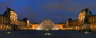 brown concrete building, Louvre, Paris, France, pyramid