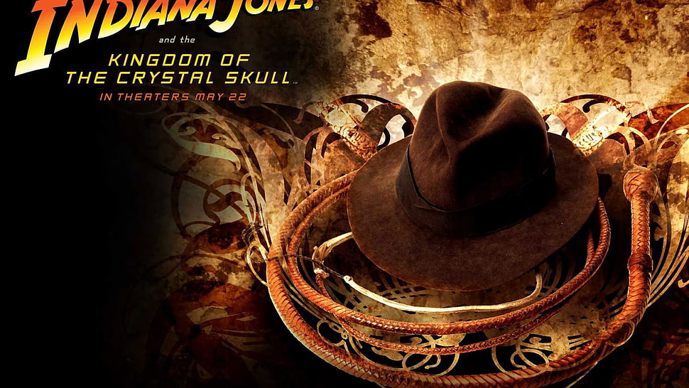 brown cowboy hat with text overlay, movies, Indiana Jones and the Kingdom of the Crystal Skull HD wallpaper