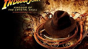 brown cowboy hat with text overlay, movies, Indiana Jones and the Kingdom of the Crystal Skull