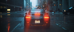 blue Porsche car, Car, Back view, Street HD wallpaper