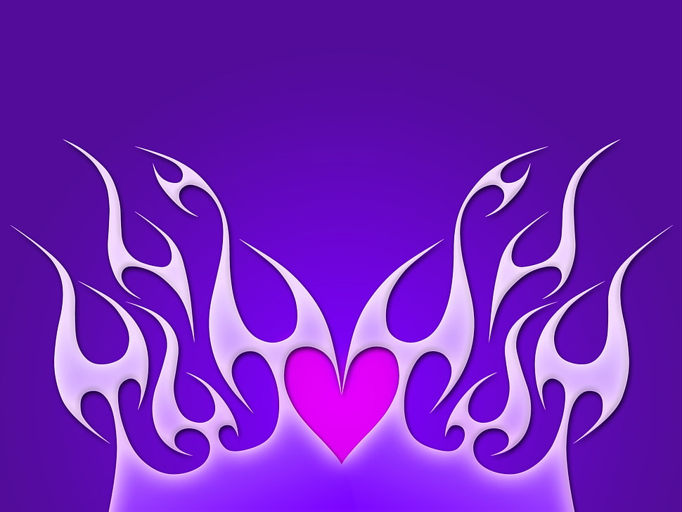 pink heart with flames poster HD wallpaper