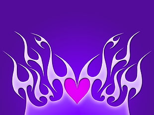 pink heart with flames poster HD wallpaper