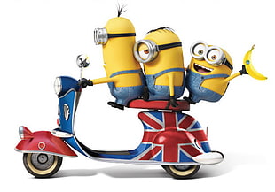 Minion characters riding on motorcycle HD wallpaper