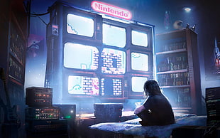 black stereo component illustration, artwork, Nintendo
