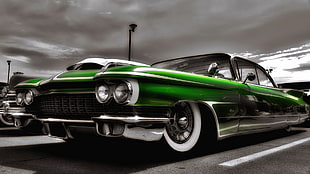 green coupe, car, old car, Hot Rod, Low Rider