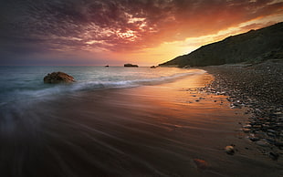 seashore at golden hour, Cyprus, nature, sea, water HD wallpaper