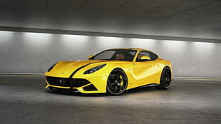 yellow supercar, Ferrari F12berlinetta, Ferrari, car