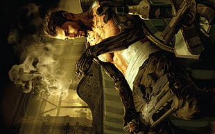 game character smoking cigarette digital wallpaper, digital art, video games, Deus Ex: Human Revolution