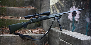 black sniper rifle, gun, sniper rifle, Remington 700 VTR, Bolt action rifle