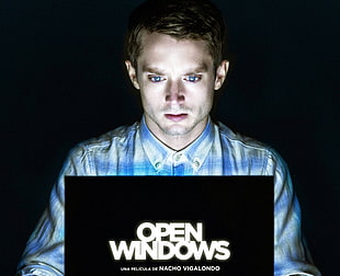 men's white, blue ,and gray plaid button-up sport shirt, Open Windows, movies, hacking, Elijah Wood