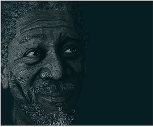 bearded man illustration, typography, Morgan Freeman, artwork, face