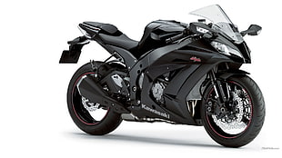 black Kawasaki sport bike, Kawasaki, Kawasaki ninja, superbike, racing