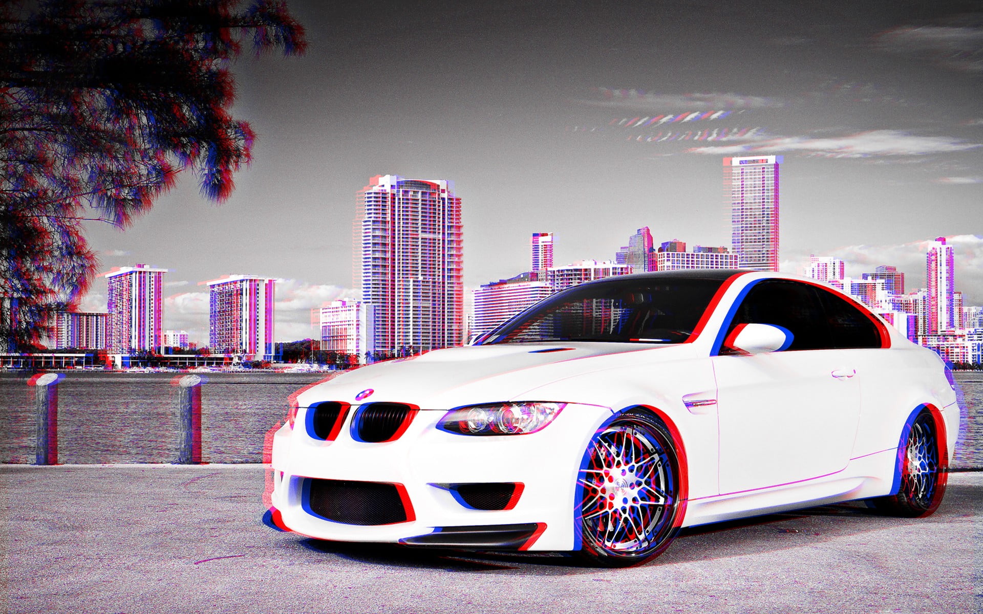 White Bmw 3 Series E90 Coupe Anaglyph 3d Hd Wallpaper Wallpaper Flare