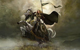 knight riding on horse illustration, fantasy art, warrior
