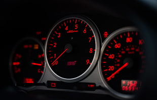 black and red car instrument cluster panel, car, Subaru, instrument panel, speedometer