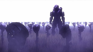 robot standing on grass illustration, Halo, Master Chief, Spartan II, purple HD wallpaper