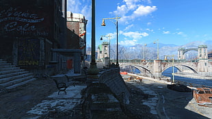 brown steel bench, Fallout 4, Fallout, Boston