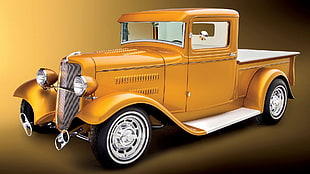 orange classic pickup truck art, car, old car