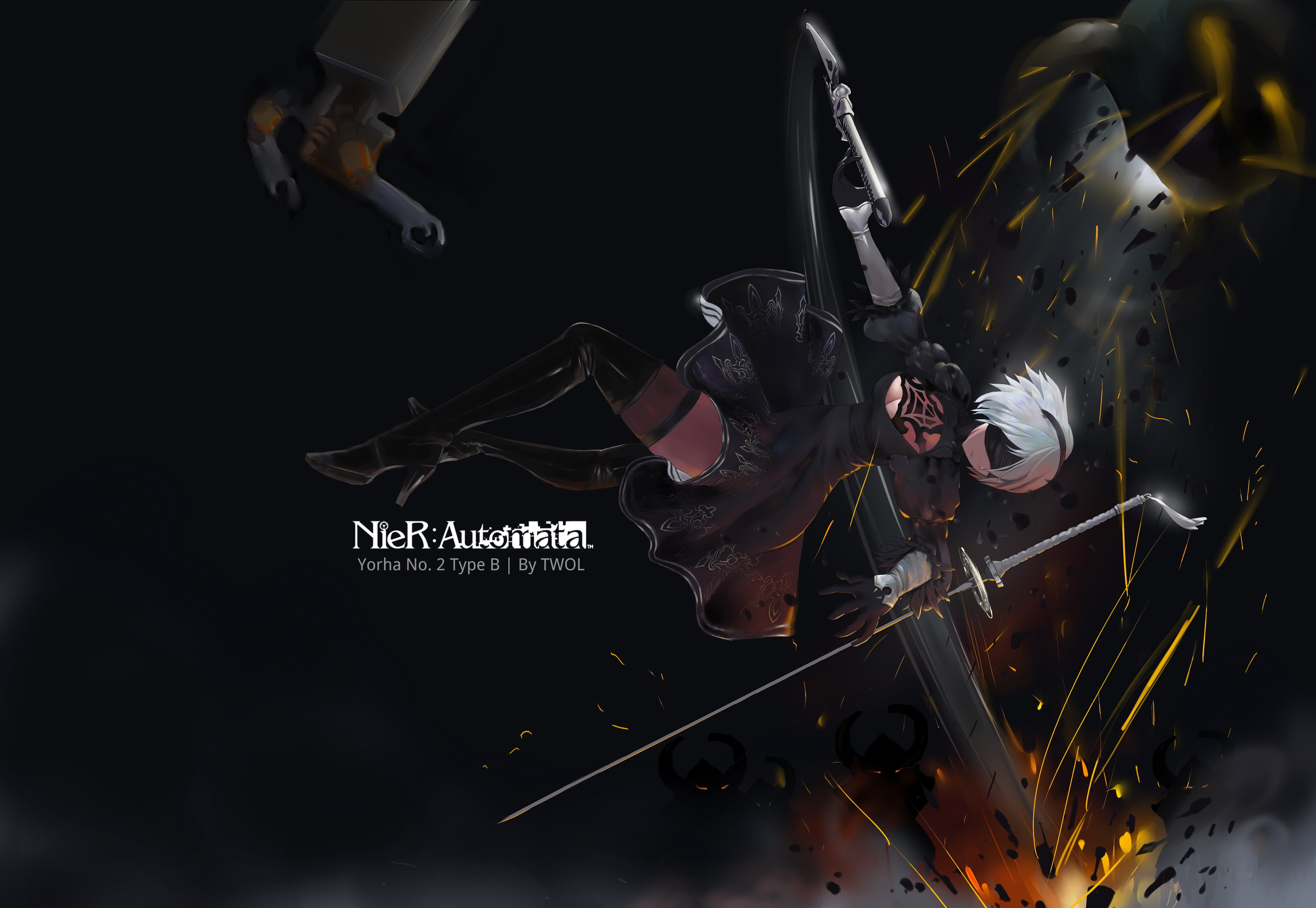 Nier Automata digital wallpaper, NieR, Nier: Automata, 2B (Nier: Automata), katana