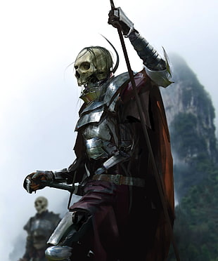 skeleton holding rod wallpaper, drawing, fantasy art, skeleton, dead HD wallpaper