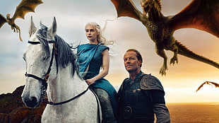 Game of Thrones movie still, Game of Thrones, Emilia Clarke, Daenerys Targaryen, dragon HD wallpaper