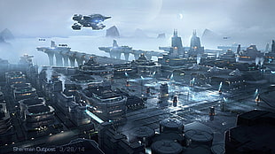 spacecraft and city game application, Star Citizen, futuristic, science fiction, aircraft