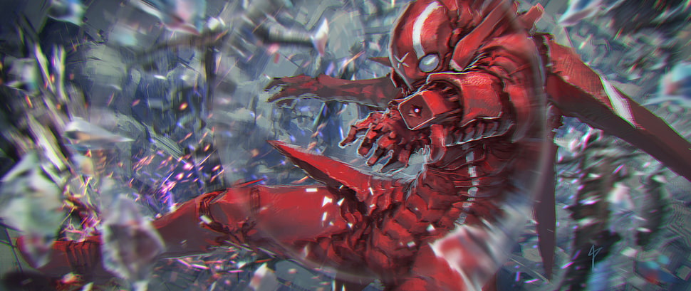 red monster illustration, digital art, fantasy art, artwork, knight of sidonia HD wallpaper