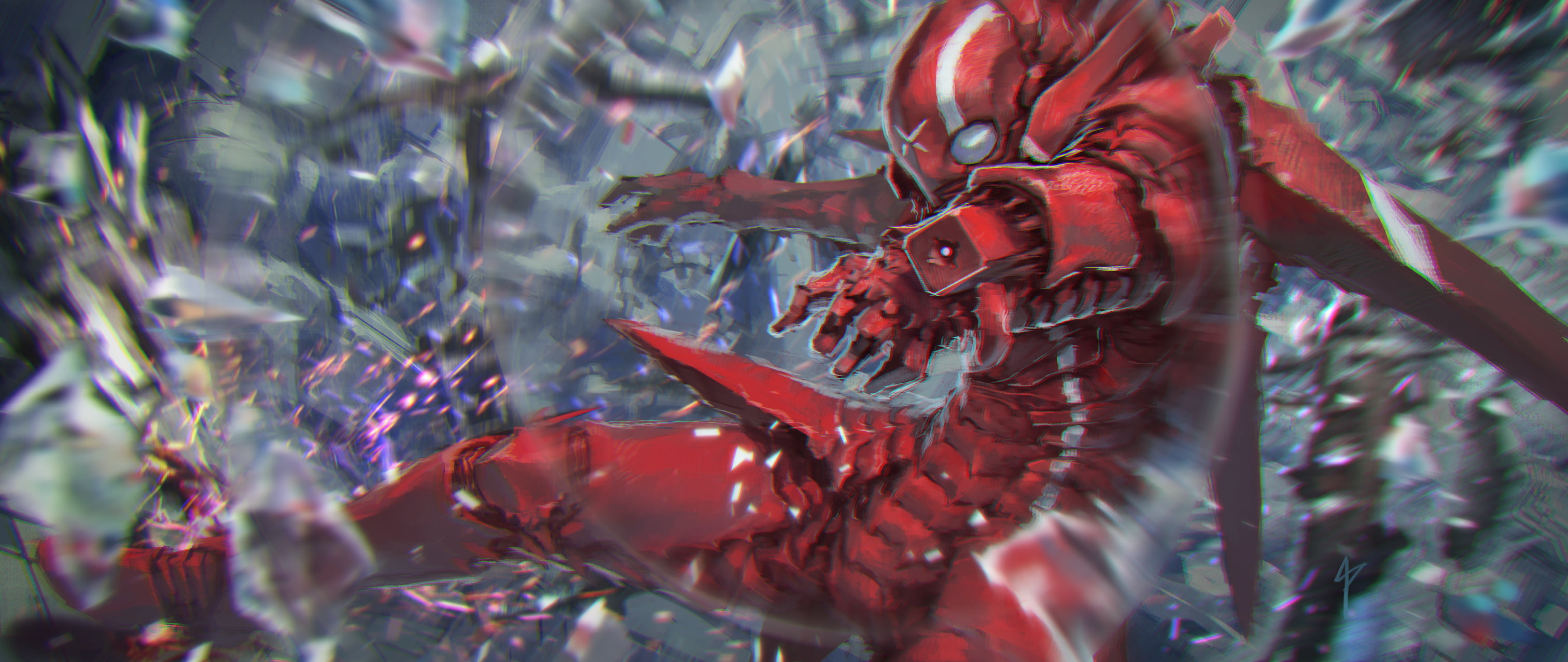 red monster illustration, digital art, fantasy art, artwork, knight of sidonia