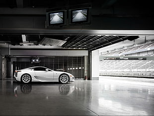 white coupe, car, white cars, Lexus LFA, race tracks