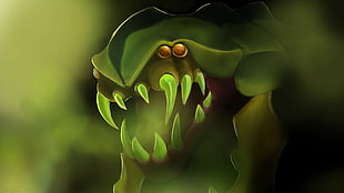 green monster with green teeth digital wallpaper